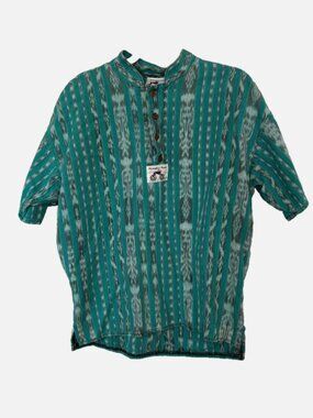 Vintage Mimbres Man Southwest Shirt L XL Made USA Cotton Tribal Stripe Henley